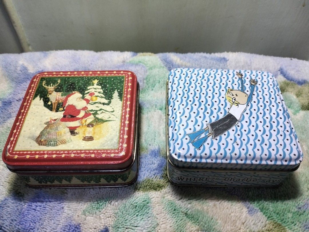 Square Mini Tin Boxes From UK Set Of 2 (Category: Storage Boxes & Baskets) located in Pasig City. Submitted by Unikko75 (Listing ID 1259779490, Image 1). Description: Square Mini Tin Boxes From UK Set Of 2 Sizes : 3.5 X 3 5 X 1.5 Inches Price : 450. Take All Note : These are used items . Please check the photos..