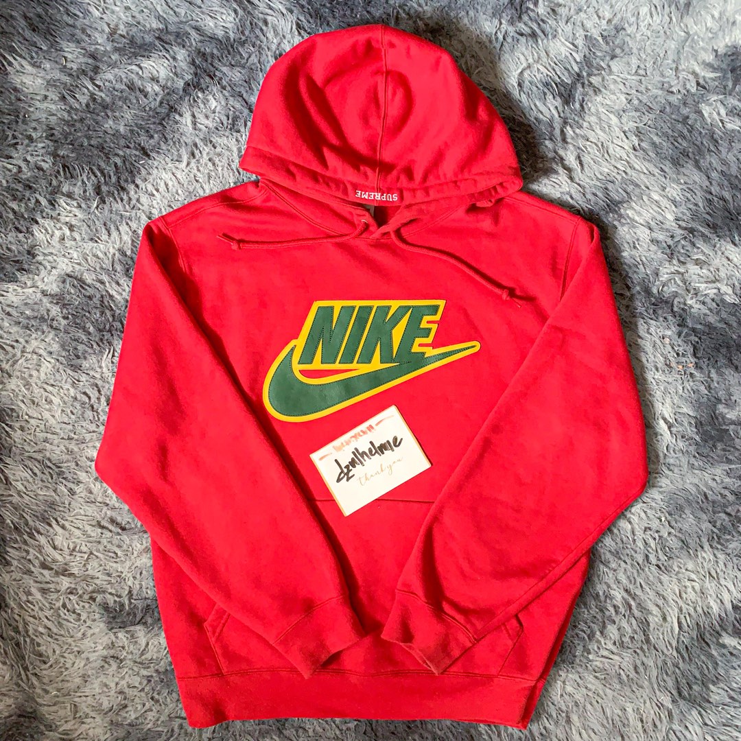 Supreme Nike Leather Applique Hoodie, Men's Fashion, Tops & Sets