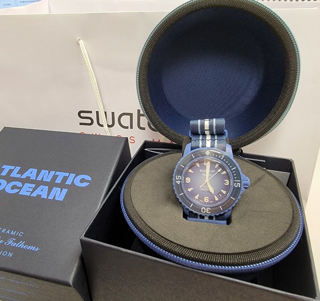 Swatch x Blancpain Atlantic Ocean Blue藍色, 名牌, 手錶  Carousell