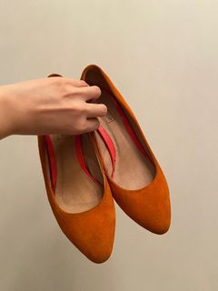 Topshop Orange Heels with free Hush Puppies Insoles.  Size 39.