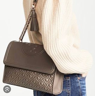 740 TORY BURCH Lee Radziwill Whipstitch Small Double Bag CLAY