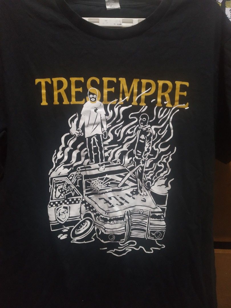 Tresempre Punk Band Shirt (Category: Tshirts & Polo Shirts ) located in Makati City. Submitted by wjlemke (Listing ID 1259671125, Image 2). Description: Gildan (legit) Tresempre Burning Police Car Large on tag Armpit: 21" Length:27" Very Good Condition P250.00.