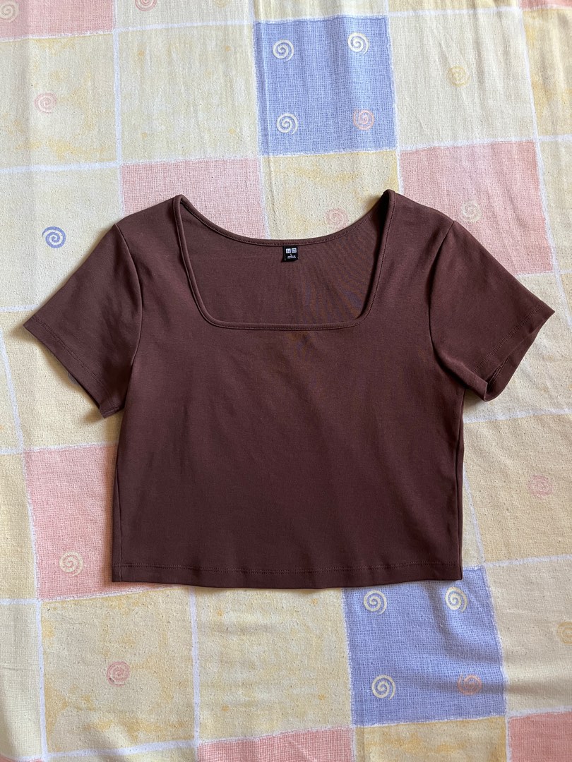 Square Neck Balloon Sleeve Top Brown