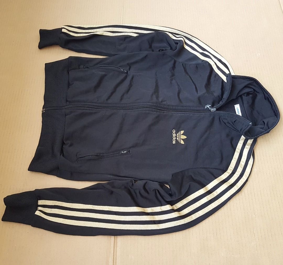 Versatile Adidas Black Track Jacket High Collar Biker Jacket 3 Gold stripes Old Skool Racer Tracksuit Designer Outerwear Yuppie Lifestyle Cult