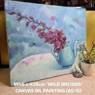 W46 x H38cm "WILD ORCHIDS" CANVAS OIL PAINTING (AS-IS)