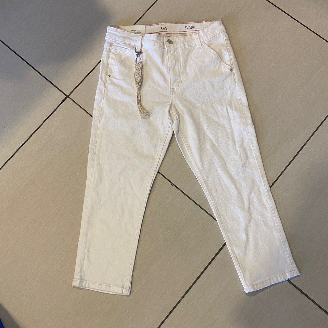 Womens white cheap denim capris