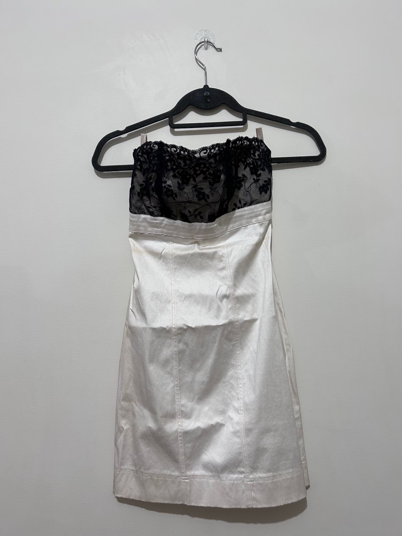 White Tube Cocktail Dress with Black Lace Detail sweldona, Women's