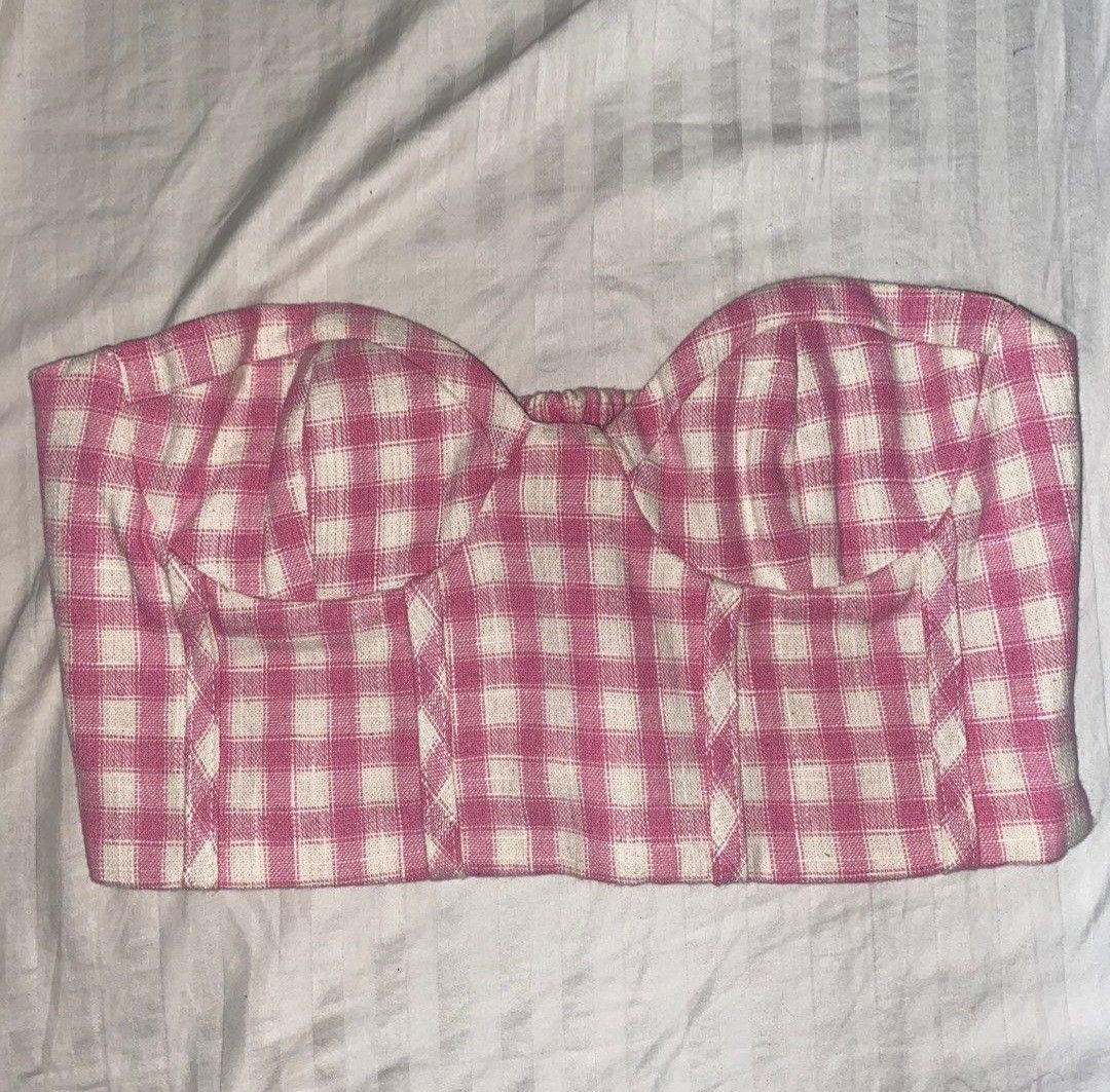 zara pink gingham corset, Women's Fashion, Tops, Sleeveless on