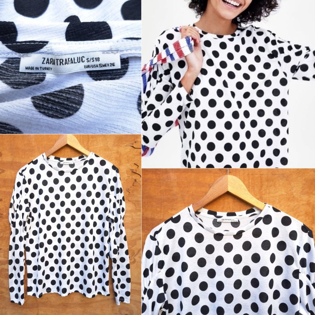 ZARA Polka Dot Shirt With Embroidery , Women's Fashion, Muslimah