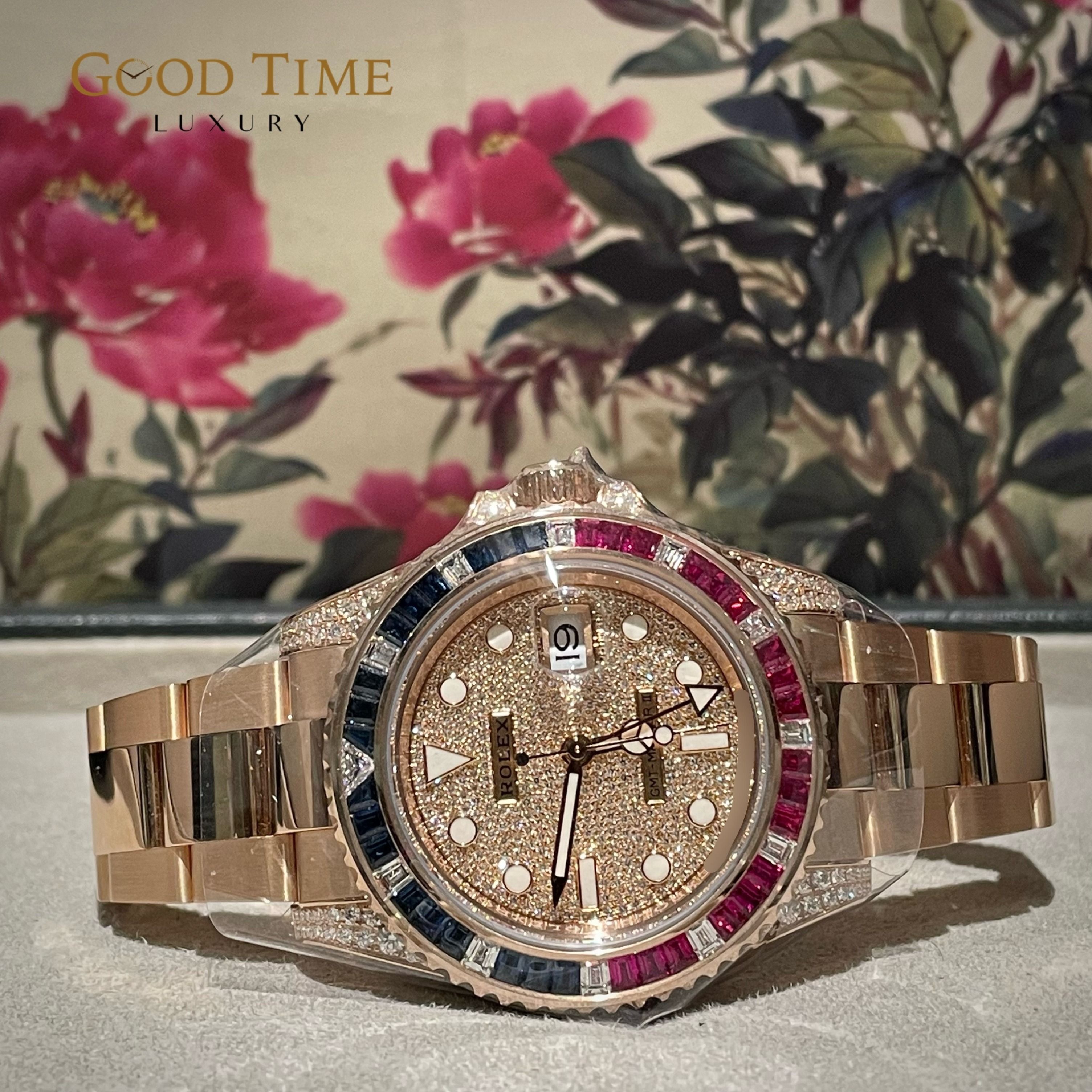 2020 Unworn BNIB Rolex SARU 126755SARU Rose Gold GMT Master II Factory Diamonds