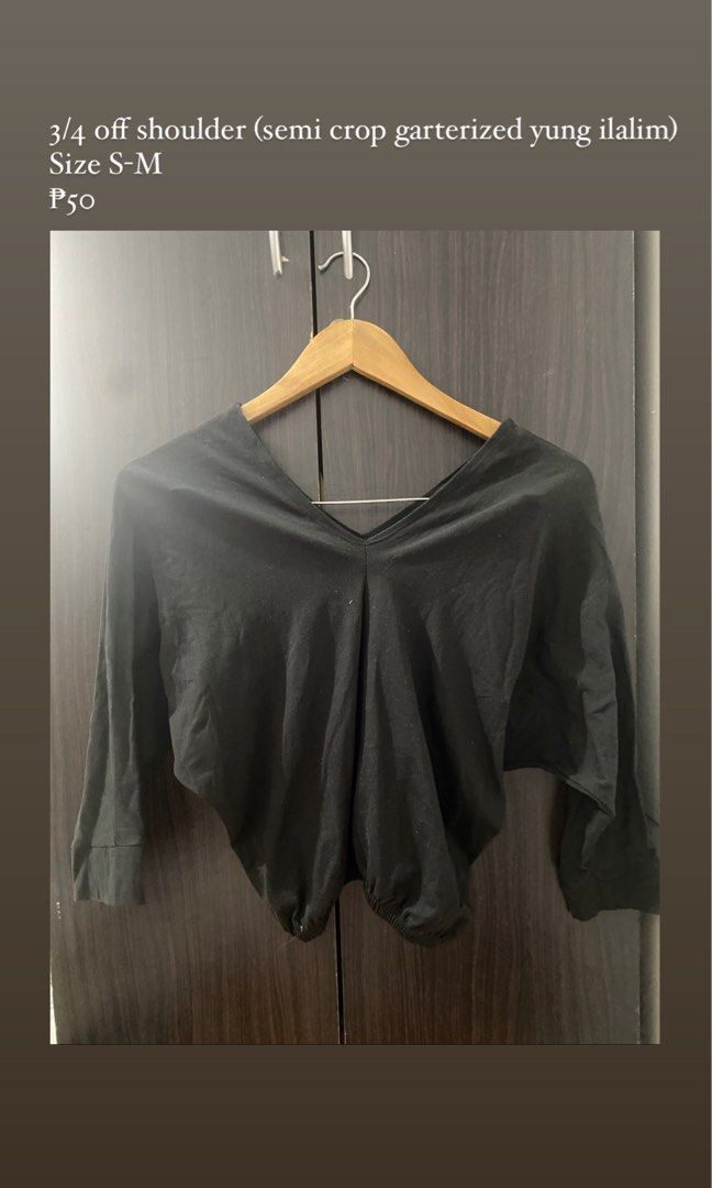 3/4 crop top (Category: Blouses) located in Makati City. Submitted by ceeunever (Listing ID 1259855851, Image 1). Description: For sale: Personal preloved clothes Rfs: decluttering Details on the picture.
