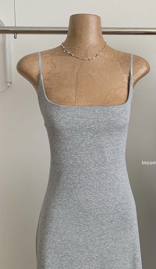 sexy slim cami vest dress long midi in grey