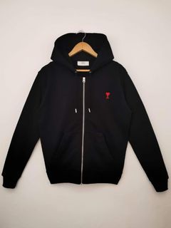 Ami - embroidered zip-up black hoodie ♥️