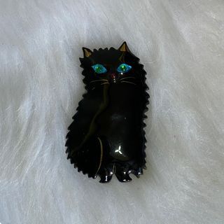 Amita Signed Vintage Black Cat Blue Crystal Eyes Brooch