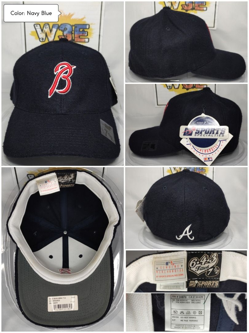 Atlanta Braves Hat Baseball Cap Fitted 7 1/8 New Era MLB Vintage Retro Blue  ATL