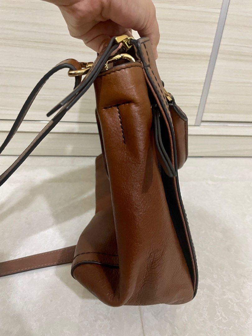 Authentic Fossil Parker Satchel Leather Brown Cross Body Bag
