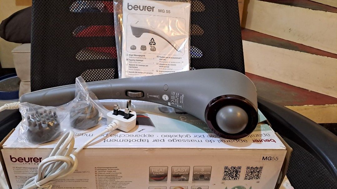 Beurer MG55 Handheld Back massager (Category: Body Care) located in Pasig City. Submitted by mutya17 (Listing ID 1259806573, Image 2). Description: Beurer MG55 Handheld Back Massager w/complete accessories and manual 220-240V 50-60Hz item is like new but with damaged box please see photo..