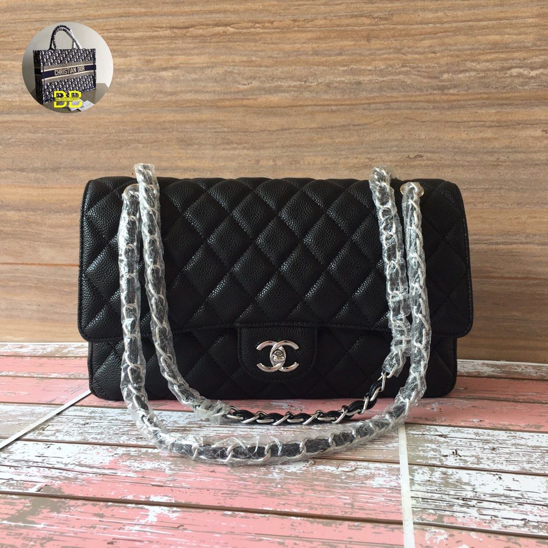 Chanel Jumbo Classic Double Flap Bag Black Caviar Gold Hardware