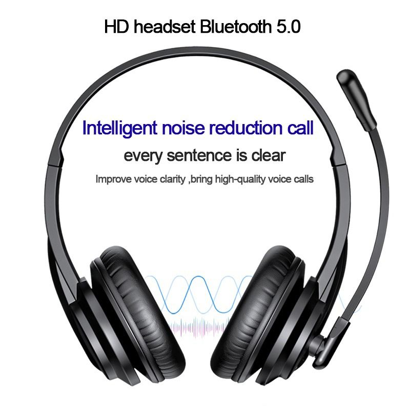 Bluetooth Headphone Wireless Noise Cancelling Headset Conference Call Stereo Rotating With Adjustable Headband Mic