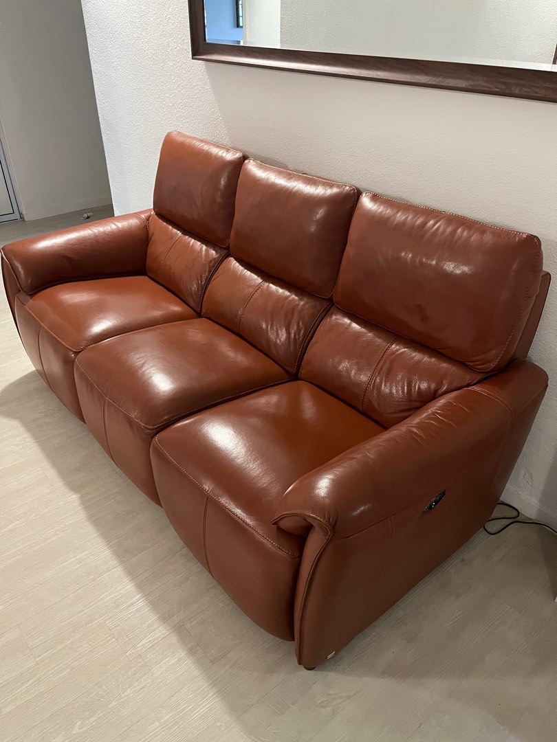 Brown leather electric recliner sofa, Furniture & Home Living