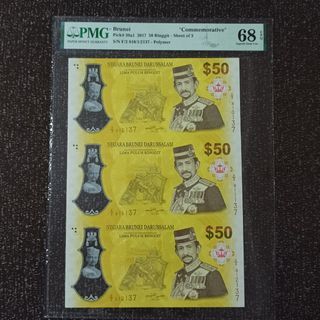Brunei  B$50 uncut 3-in-1 PMG68 EPQ Superb Gem UNC