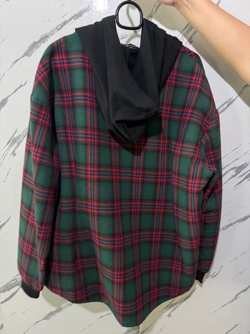 Checkered Outerwear with Hoodie Women s Fashion Coats Jackets