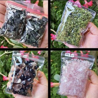 Crystal chips collection - rose quartz, smoky quartz, peridot, Russian seraphinite