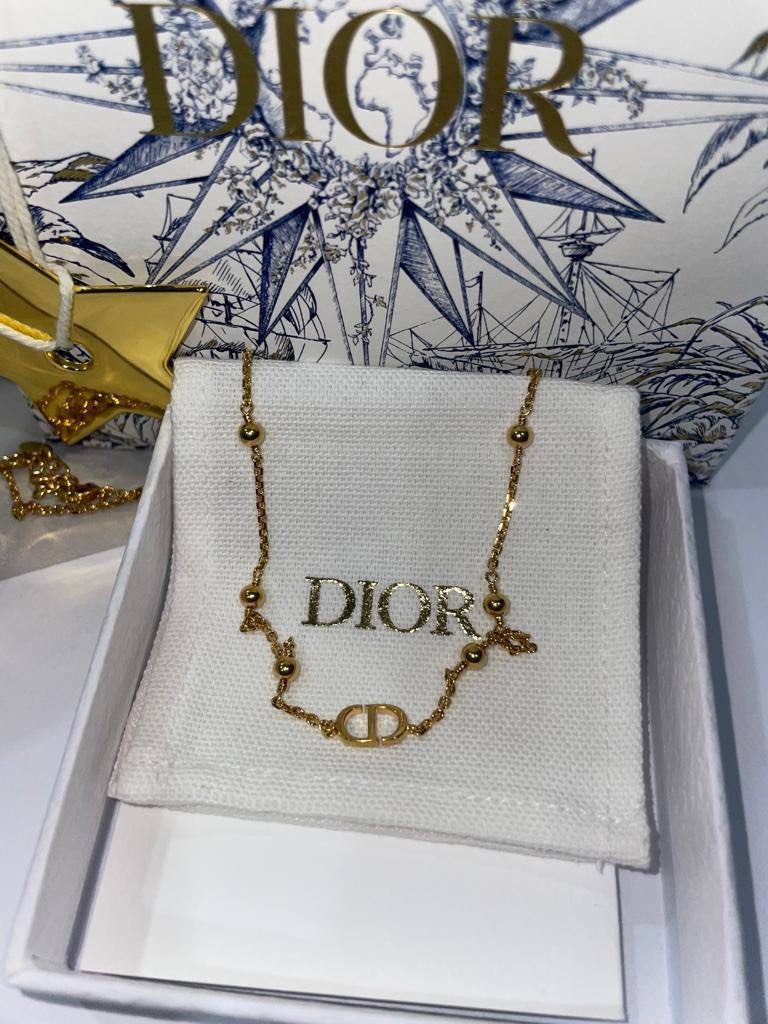Christian Dior Gold CD Logo Chain Choker Necklace | Tokyo Roses Vintage