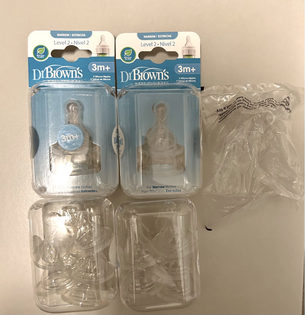 Dr brown narrow neck silicone bottle teats size 1 and 2, Babies & Kids