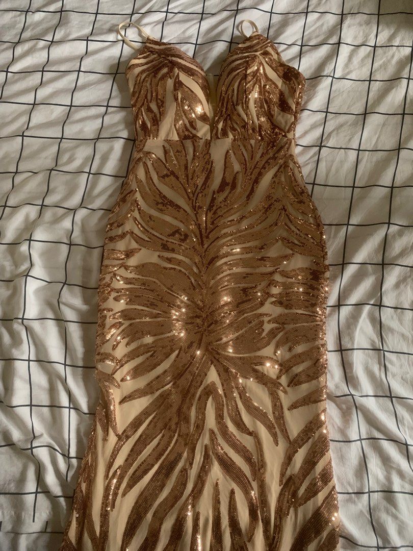 Formal Sequin Mermaid Maxi Dress Gold