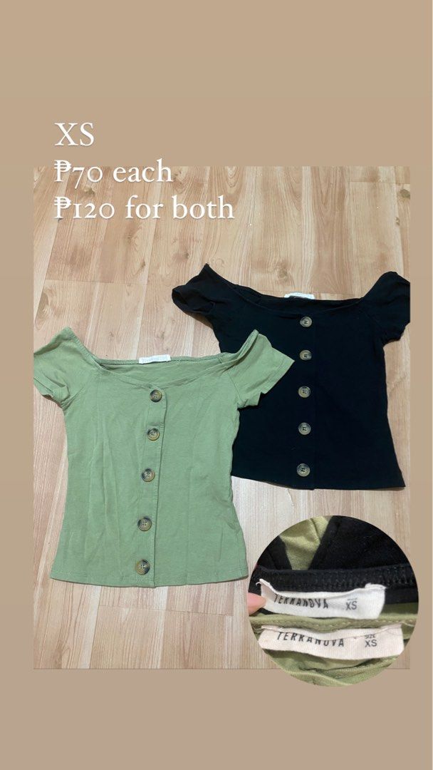 Green and Black (Category: Blouses) located in Makati City. Submitted by ceeunever (Listing ID 1259855199, Image 1). Description: For sale: Personal preloved clothes Rfs: decluttering Details on the picture.