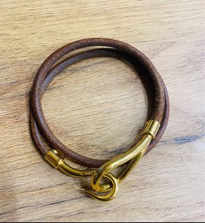 Hermes 愛馬仕 經典款金鉤皮繩雙圈手鍊 也可當頸鍊
