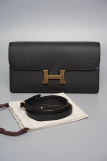 Authentic Hermes 23cm Black Box Leather GHW Constance Handbag