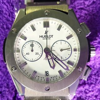 Hublot Vendome Big Bang White Face Silver Tone Stainless Steel Men's Watch Date Butterfly Deployant Clasp