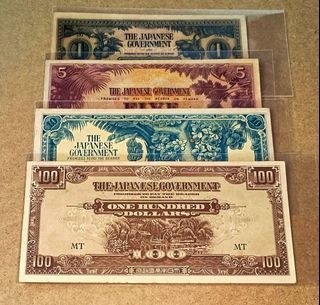 Japanese occupation Malaya $1 to $100 set 4pcs notes