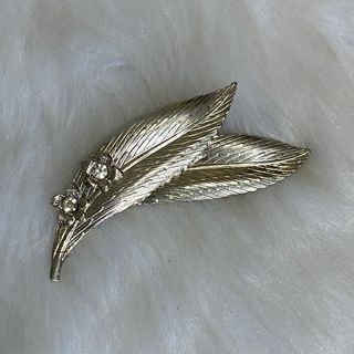 Made in Italy Silver Tone Rhinestones Leaves Brooch