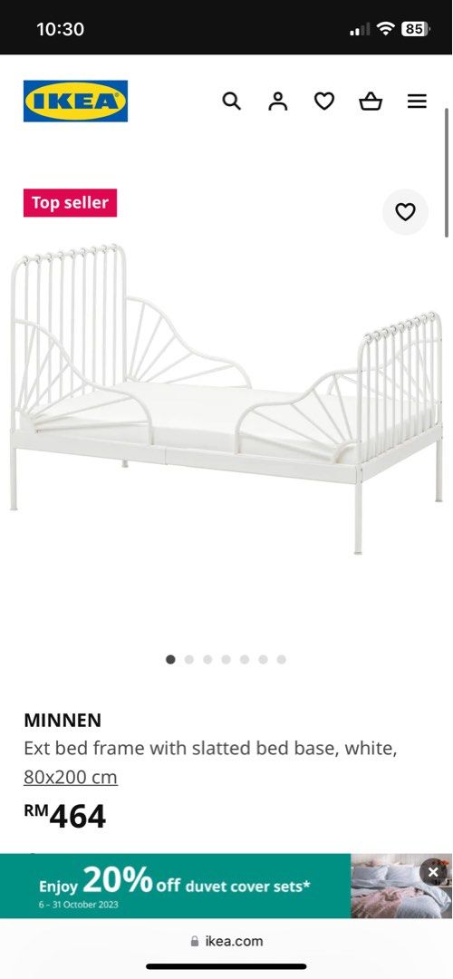 Minnen Bed Frame with slatted bed base and plutten mattress, Babies