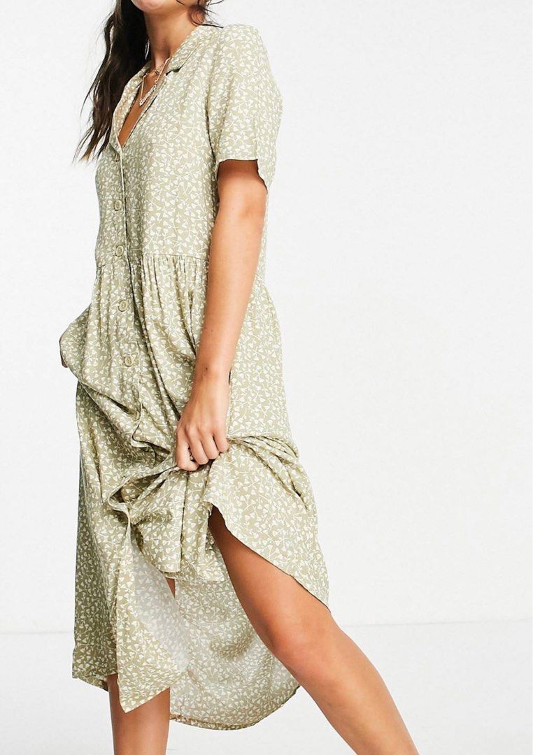 MONKI Matten Ecovero Midi Shirt Dress Women s Fashion Dresses