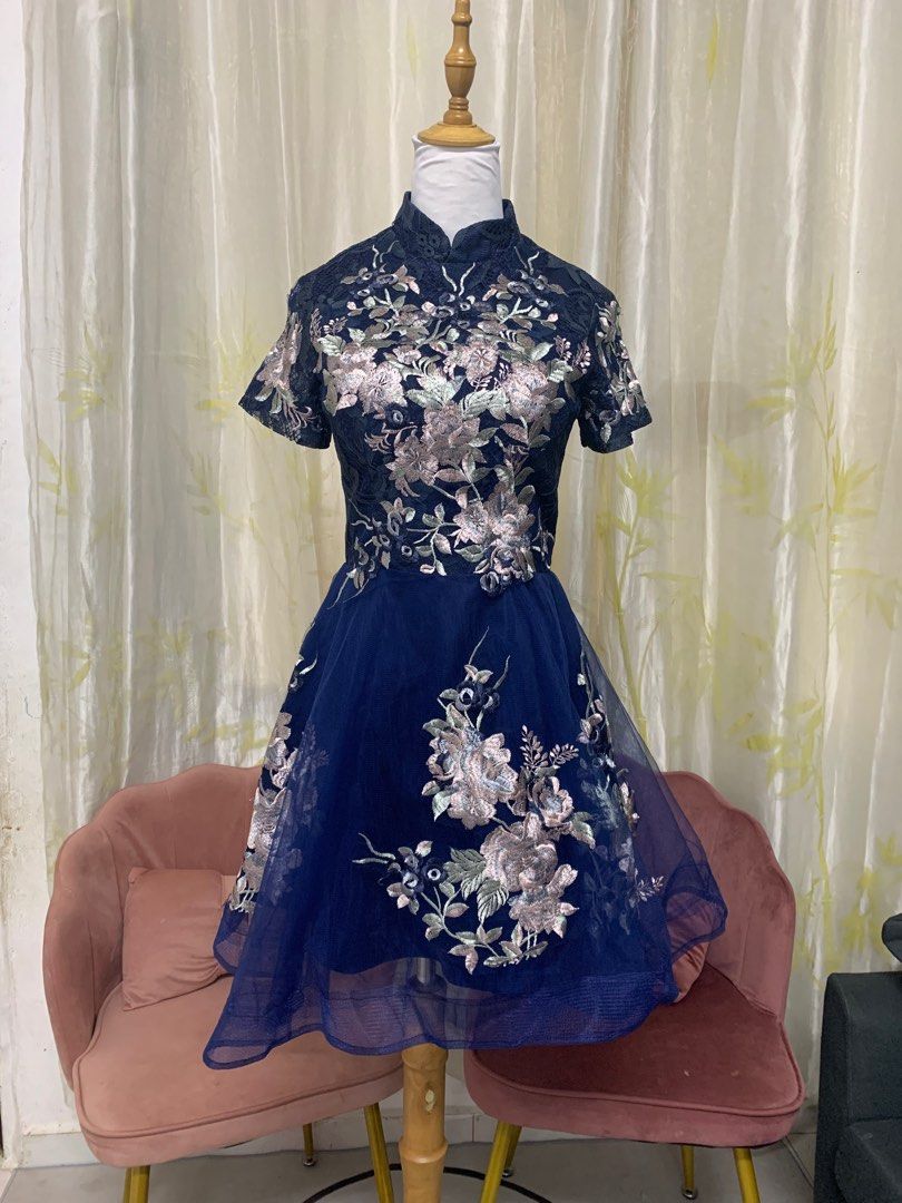 Navy blue lacey dress with tutu, Women's Fashion, Dresses & Sets, Evening  Dresses & Gowns on Carousell
