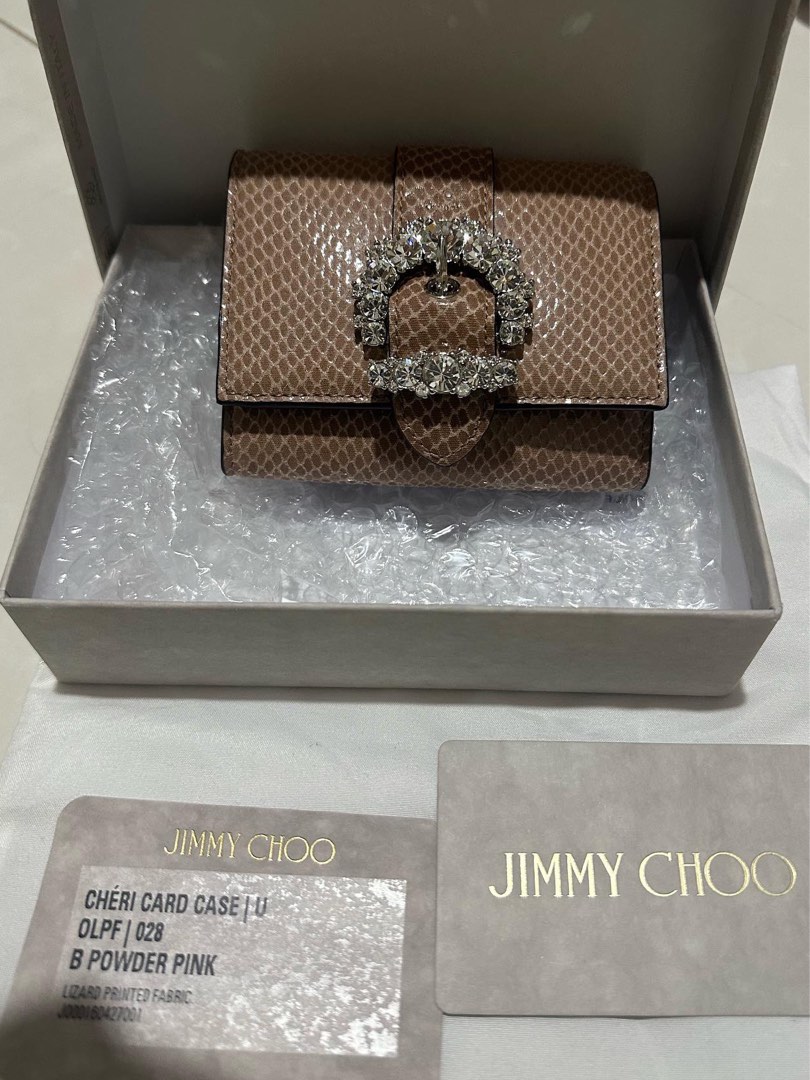 NBU Jimmy Choo Cheri Lizard Print Bifold Wallet Powder Pink
