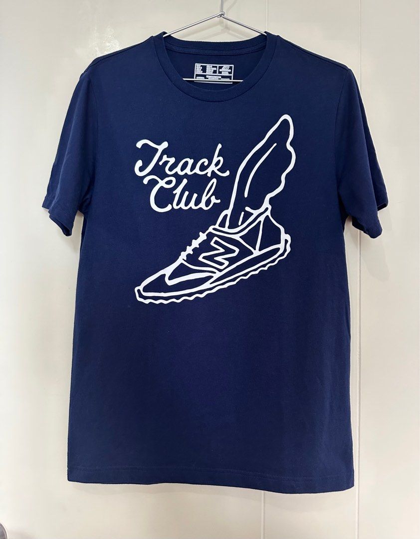 NEW BALANCE TRACK CLUB NAVY SHIRT Men s Fashion Tops Sets Tshirts Polo Shirts on Carousell