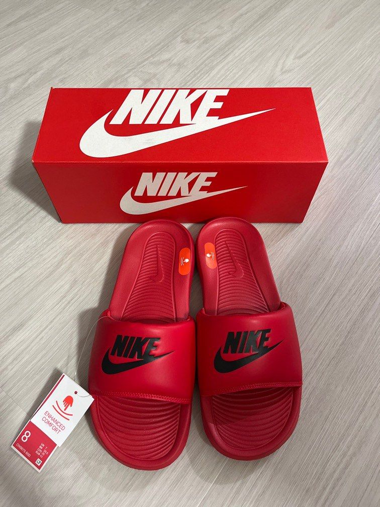 Gold and deals red nike slides