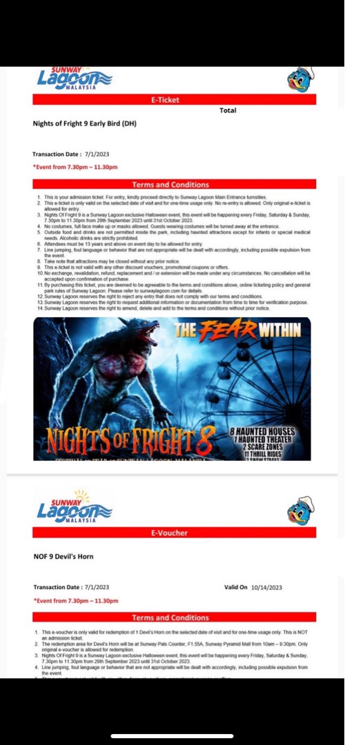 Nof ticket night of fright, Tickets & Vouchers, Event Tickets on Carousell