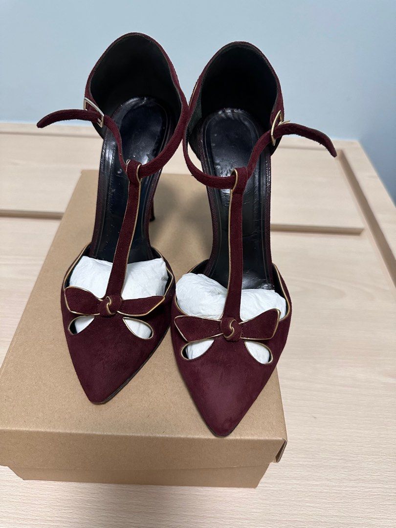 Red suede heels clearance with ankle strap