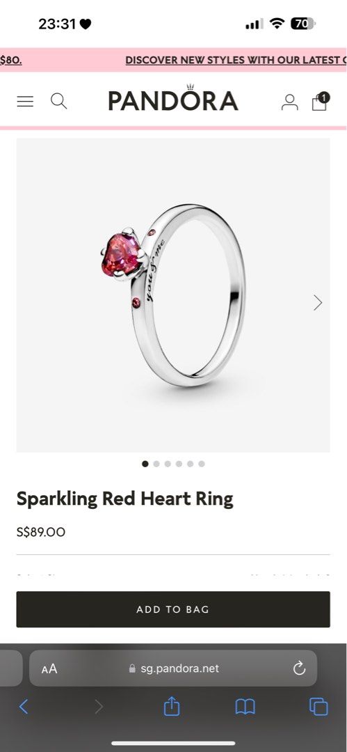 Sparkling red heart ring pandora deals