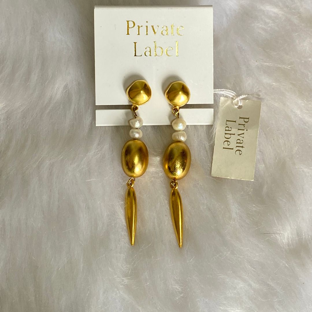 Private Label Gold Tone Real Pearl Drop Earrings, Women's Fashion ...