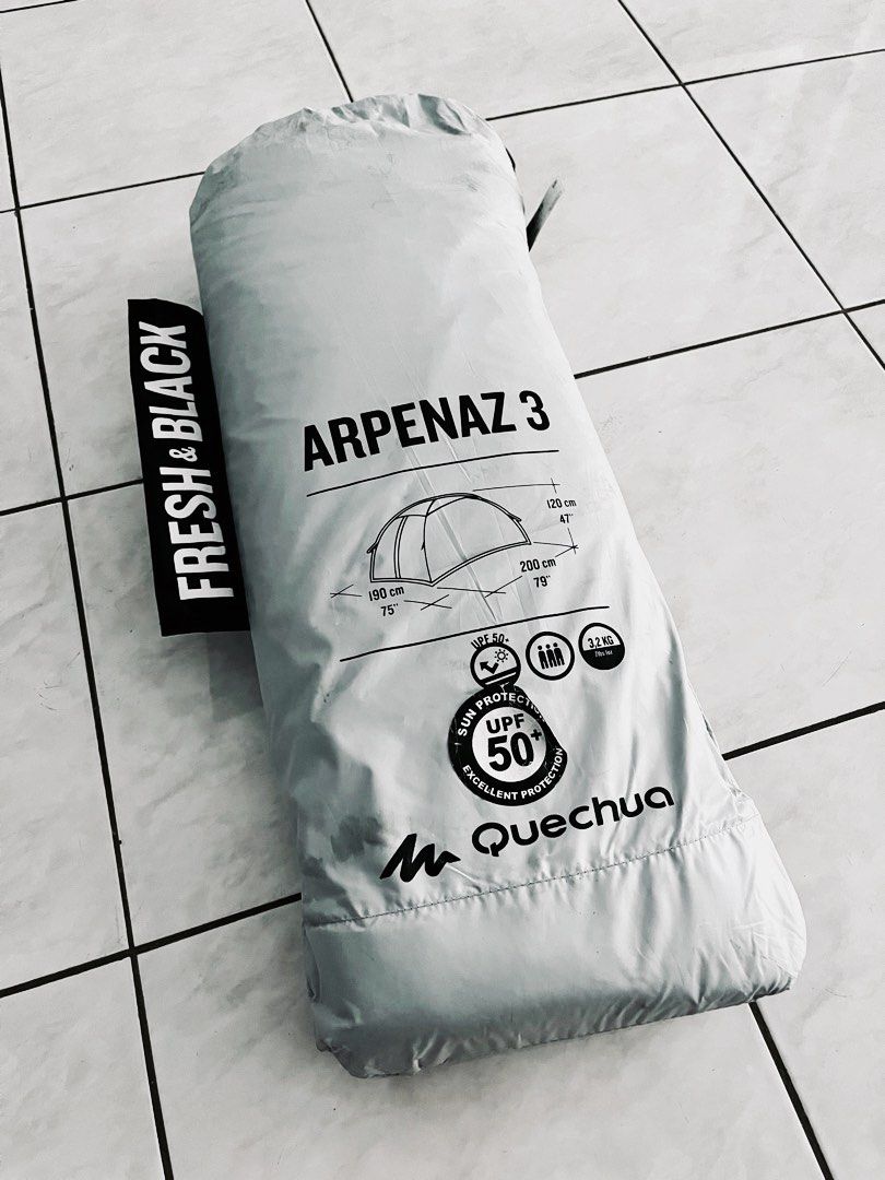 Quecha Arpenaz 3 Black & White Tent, Sports Equipment, Hiking & Camping ...