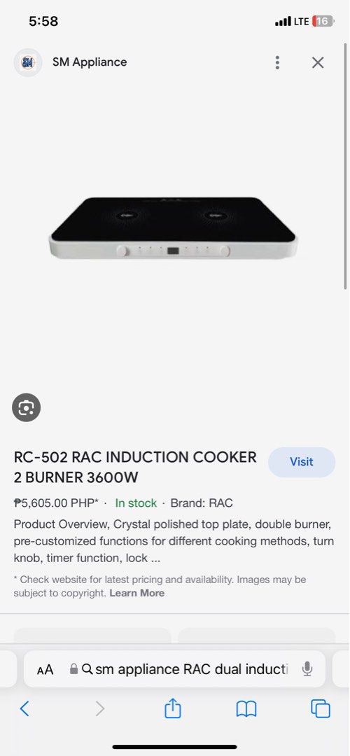 RC 502 RAC INDUCTION COOKER 2 BURNER 3600W Furniture Home