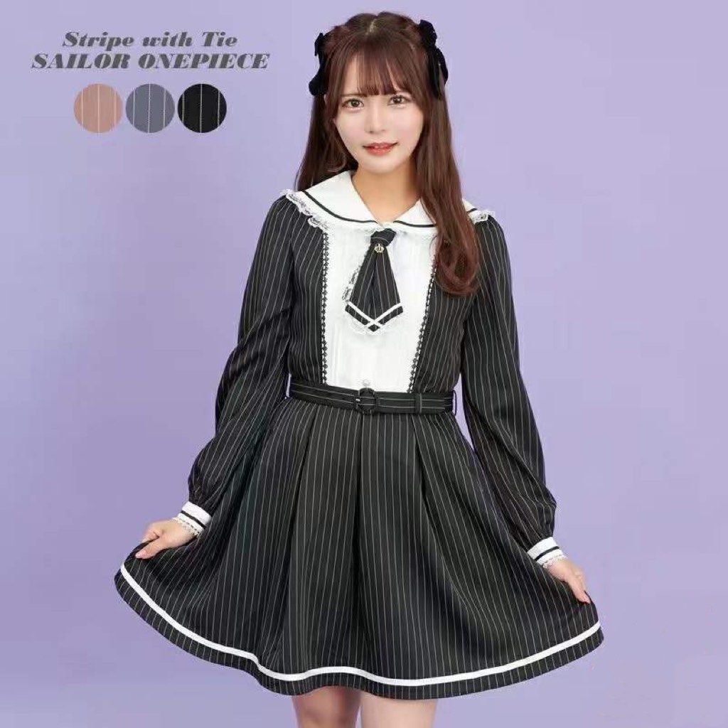 全新日系Secret Honey 量產型可愛少女水手風純黑色領帶JK制服校服連身