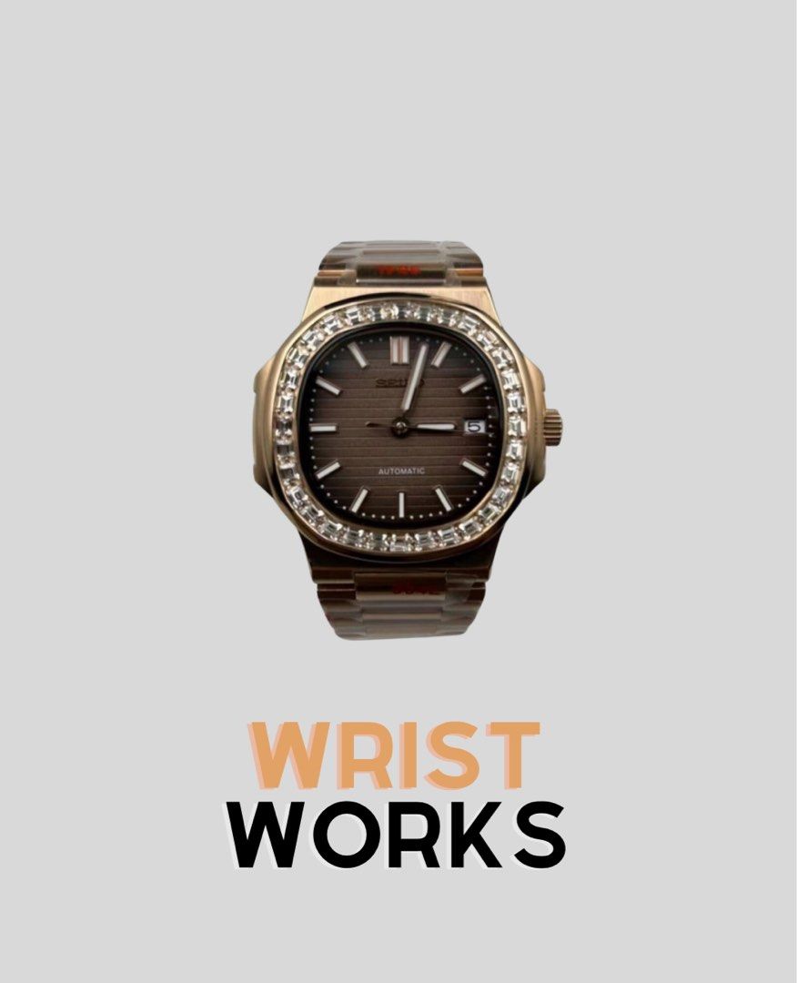 SEIKO MOD EVEROSE GOLD NAUTILUS DIAMOND BEZEL COFFEE 41MM Men s
